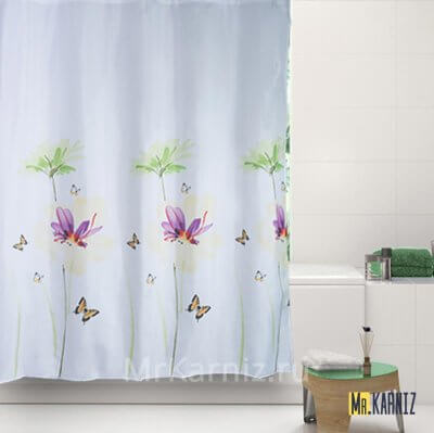 Штора для ванной Flowers голубая